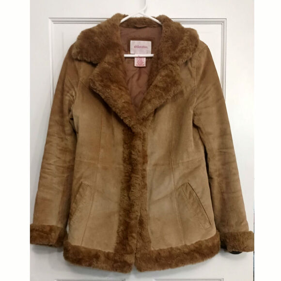 Y2K Vintage Penny Lane Suede Coat Sz M Genuine Leather, Faux Fur Xhilaration - Picture 2 of 11